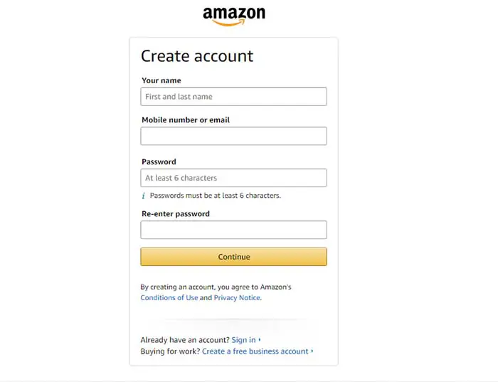 Sign Up Amazon