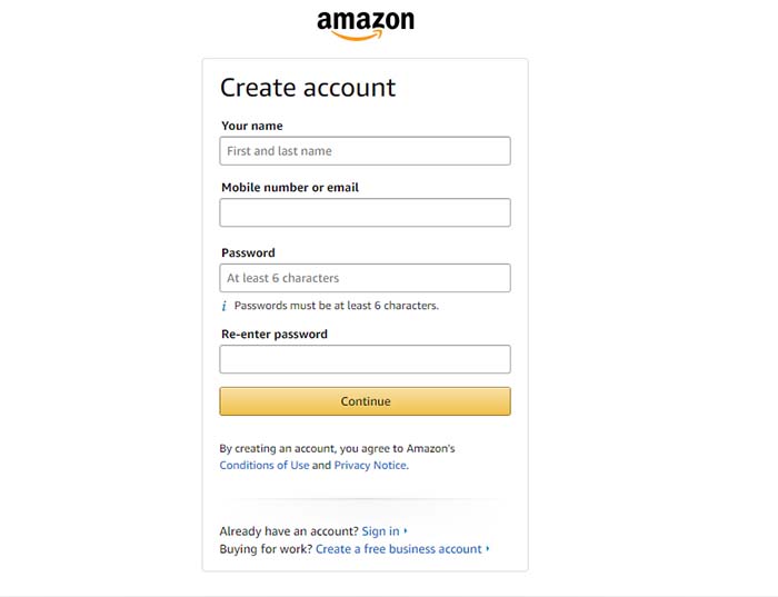 Sign Up Amazon