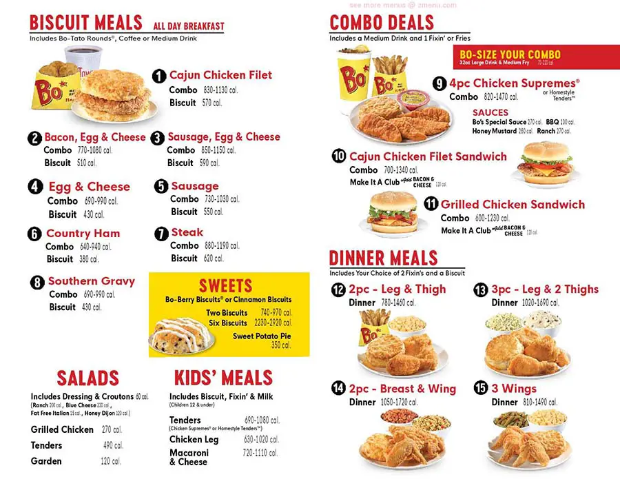 Bojangles menu